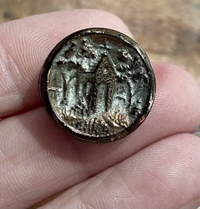 VTG Antique Victorian 3/4” Black Glass Picture Button Church / House Trees F28 - Picture 1 of 5