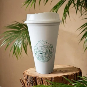 Tazza da caffè e coperchio in plastica Starbucks Earth Day 2014 riutilizzabile senza BPA 16 oz - Foto 1 di 14