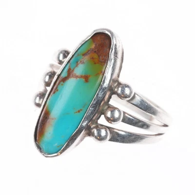 Anillo Navajo plata esterlina años 30-40 talla 11 con bonito triple caña turquesa Foto 1 de 4