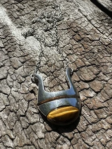 Collana Anne Holthe argento sterling 925S ciondolo occhio di tigre Norvegia vintage 721 - Foto 1 di 10