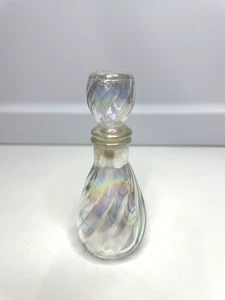 Vintage irisierendes klares Kristallglas mit Swirl Design Parfüm Flakon mit Stopfen - Bild 1 von 6