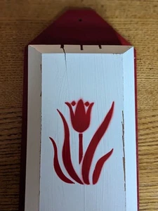 Vintage Hanging Wood Knife Block 1950s Mid Century Cottage Stenciled Red Tulip - Picture 1 of 8