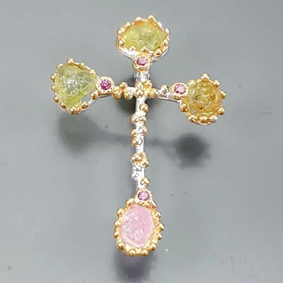 Vintage jewellery Natural Peridot Brooch 925 Sterling Silver  /B-CH0158 - Image 1 of 4