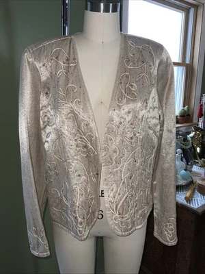 Chaqueta Mirasol Champagne Marfil Adornada Frente Abierto Talla M Suave Limpia Usada en Excelente Condición Foto 1 de 4