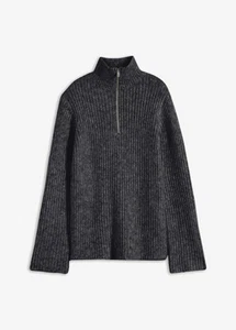 Pullover mit Troyer Kragen Gr. 44/46 Anthrazit Meliert Damen Strickpullover Neu - Bild 1 von 1