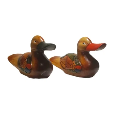 Набор из 2 вручную расписанные деревянные резные корейские свадебные фигурки мандаринов уток - Изображение 1 из 3