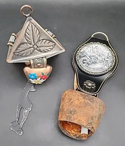 2- Vintage deutsche Kuh/Ziege Glocken dreifach 3 Glockenspiel Kupfer & einzelne Glocke.  - Bild 1 von 13