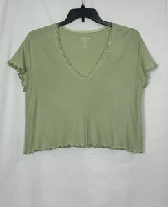 American Eagle Women's Soft & Sexy V-Neck Cropped Waffle T-Shirt Size M - Picture 1 of 4