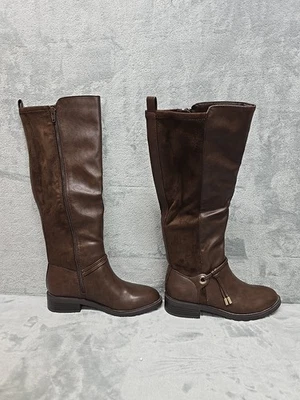 New Style &Co Women's Boots Size 5 Faux Leather And Suede Fill Zip Knee Length  — 第 1/4 张图片