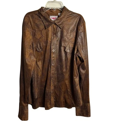 Camisa Roper Para Mujer Grande Marrón Perla Occidental A Presión Imitación Gamuza Rodeo Aspecto Vaquero Foto 1 de 4