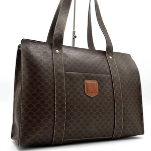 Celine Triomphe Macadam Tote Bag Brown A4 Shoulder Authentic - Picture 1 of 10