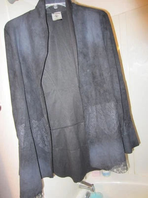 Cardigã feminino de renda camurça manga longa Vocal EUA tamanho XL cor preta novo sem etiquetas - Imagem 1 de 4