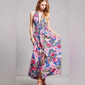 Maxi Vestido Floral Boho Me Tropical Azul Rosa Pequeño - Imagen 1 de 10