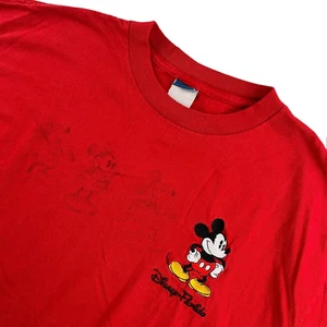 VTG Disney World Embroidered Mickey Mouse Drawing Cartoon T-Shirt • Large - Picture 1 of 5