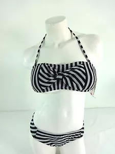 $78 NUEVO CON ETIQUETAS BIKINI LAB MUJER NEGRO Y PLATEADO A RAYAS 2 PIEZAS TALLA M - Imagen 1 de 1