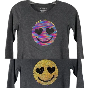 Member's Mark Girl's My Favorite Tee Sequin Multi Color Smiley w/Heart Eyes, 7/8 - Picture 1 of 8
