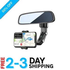 360° Adjustable Phone Holder for Rearview Mirrors - All Smartphone Sizes - Photo 1 sur 9