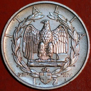Italy 2 Lire 1936 Yr. XIV Vittorio Emanuele III KM# 78 - Picture 1 of 4
