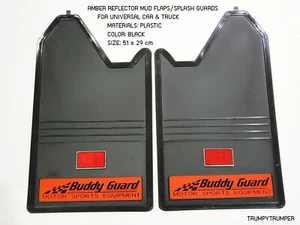 AMBER REFLECTOR MUD FLAPS SPLASH GUARDS FOR UNIVERSAL CAR TRUCK BLACK PLASTIC - Picture 1 of 6