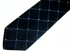 Perry Ellis Portfolio Mens Necktie Tie Navy Blue Checkered 56" Short Career - Picture 1 of 4