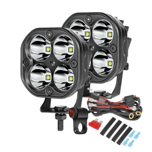 2x3" Motorcycle/E-Bike Headlight LED Spot Fog Lights White Driving ATV W/Wiring - Picture 1 of 16