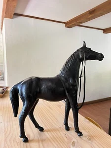 Vintage wrapped black leather horse sculpture 19" tall - Picture 1 of 10