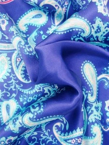REDUZIERT!  14" 100 % Satin Seide Einstecktuch blau Paisley-M - Bild 1 von 4