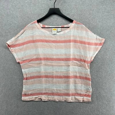 C&C California Blouse Womens Large Pink Striped Short Dolman Sleeve 100% Linen - Image 1 of 4