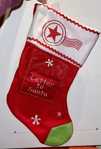 Calza natalizia LETTERA A BABBO NATALE rossa e bianca con tasca ricamata timbro postale nuova - Foto 1 di 8