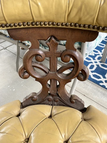Antique Mission Inn Cross Chair Leather Victorian Walnut Religious Riverside CA Cover
