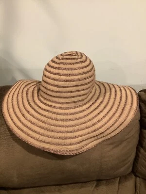 Magid шляпы женщин желтовато-коричневый коричневый в полоску широкие поля гибкий солнца шляпа сплетенный бумаги соломы - Изображение 1 из 4