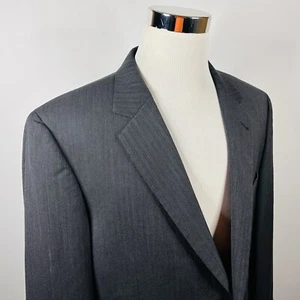 Jos A Bank 46L Sport Coat Gray Herringbone 100% Wool Two Button Lined Vented - Picture 1 of 8