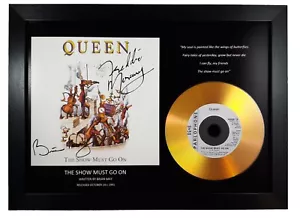 QUEEN 'THE SHOW MUST GO ON' SIGNED PHOTO GOLD DISC CD COLLECTABLE MEMORABILIA - Picture 1 of 1
