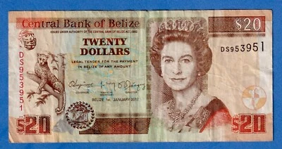 Belize 20 Dollars 2017 P-69f  Queen Elizabeth II Circulated Note DS953951 - Image 1 of 3