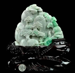 Certified A Grade Natural Jadeite Jade Carving Reclusive Life Statue Sculpture - Picture 1 of 10