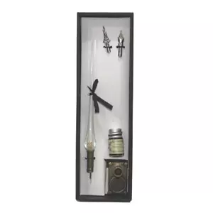Dipping Pen Set Calligraphy Writing 5pce 20cm White Glass with Ink Bottle, Pen H - Picture 1 of 3