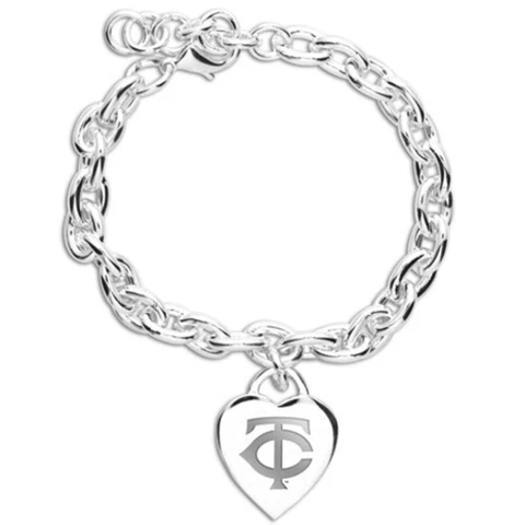 MLB Baseball Minnesota Twins WinCraft Women's Heart Charm Bracelet - Silver NEW Cover