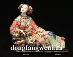 9,2 Zoll chinesische Wucai Porzellan Keramik Schönheit Frauen Belle Lady Happy Fan Statue - Bild 1 von 5
