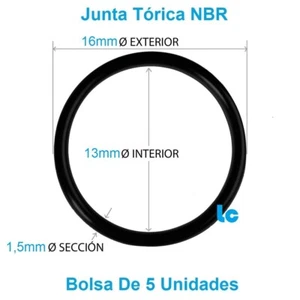 Junta Torica Fabricada En NBR - 16 x 13 x 1,5 mm - O-Ring - Bolsa De 5 Juntas - Imagen 1 de 1