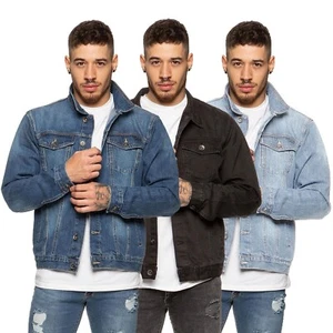 Enzo Mens Denim Jacket Classic Western Style Designer Trucker Vintage Style Coat - Picture 1 of 17