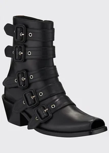NIB Burberry Albertina Moto Biker Boots Buckle Peep Toe 39.5 US 9.5 - Picture 1 of 7