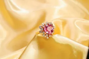 Red Heart Tourmaline Ring Diamond Tourmaline Engagement Ring 18K Rose Gold Woman - Picture 1 of 12