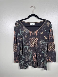Cactus Bay Southwest Element Rhinestones Horses Feathers Women’s Sz XXL - Flaw - Picture 1 of 9