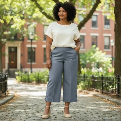 Ruby Rd. Women's Size 22W Plus Solid Blue Capri Pull-On Pants Elastic Waist - Image 1 of 4