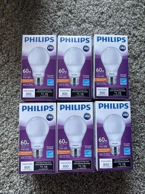 6 Philips Dimmable Efficient 9.5W A19 Warm Glow 60W Replacement LED Light Bulbs - Image 1 of 4