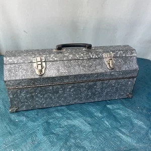 Vintage Metal Toolbox Gable top Dual hinged Galvanized 18"W, 6"D, 8"T - Picture 1 of 12