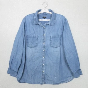 Talbots Shirt Womens 3X Blue Denim Button Down Long Sleeve Two Pocket Casual - Picture 1 of 8