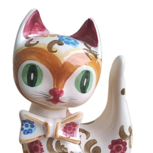 Cravatta XL Vintage Ceramica MCM Gatto Statuina Fiori Fiocco 11,5" **DIFETTO** Giappone - Foto 1 di 10