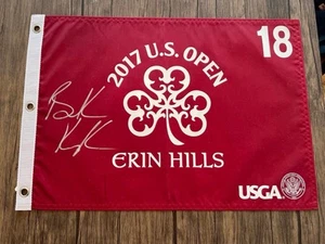 BROOKS KOEPKA 2017 U.S. OPEN ERIN HILLS SIGNED GOLF FLAG FIRST MAJOR HUGE AUTO - Picture 1 of 7