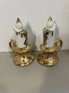 Candle-Shaped Salt & Pepper Shakers USA 22 KT Gold - Bild 1 von 5